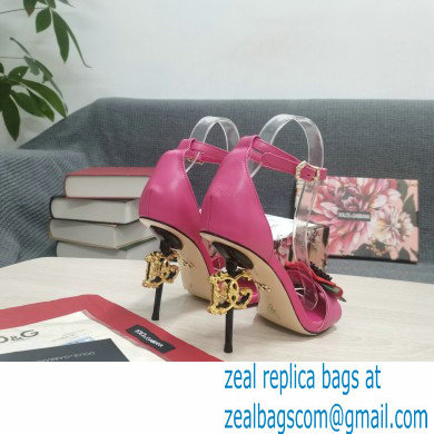 Dolce  &  Gabbana DG Logo Heel 10.5cm Black Red Roses Sandals Fuchsia 2022